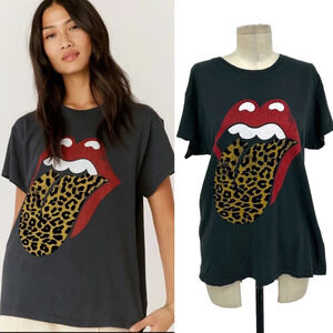 Daydreamer Rolling Stones‎ Flocked Leopard Tongue Tour Tee Gray Size Small